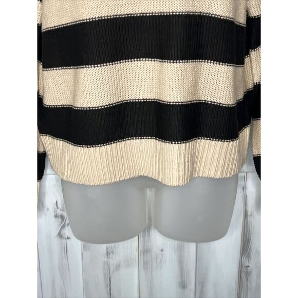 NEW WOMENS LOFT BEIGE BLACK STRIPED BOAT NECK BALLOON SLEEVE BOXY SWEATER SMALL - Picture 2 of 14
